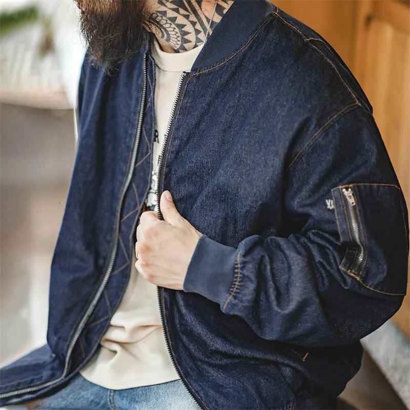 Maden Vintage Denim MA1 Flight Jacket 89oz Baseball Collar Bomber JacketsOnly size L is available for this style 250917Z