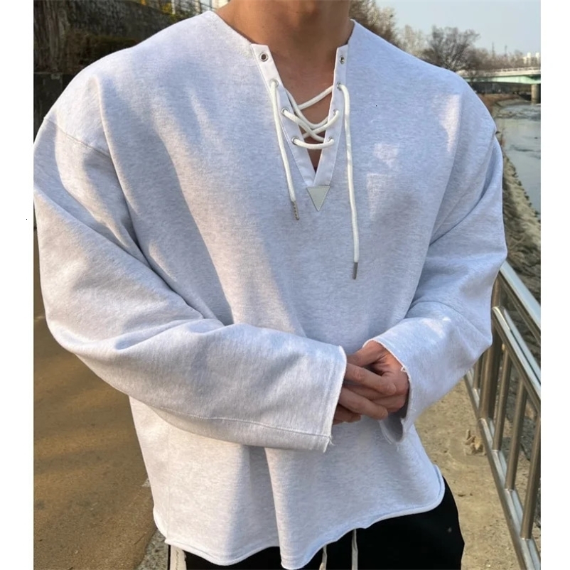 Long Sleeve t shirt for Men Autumn Fashion Cotton Solid Color t-shirts Loose Cozy Streetwear Mens Hip hop trend t-shirt 240513