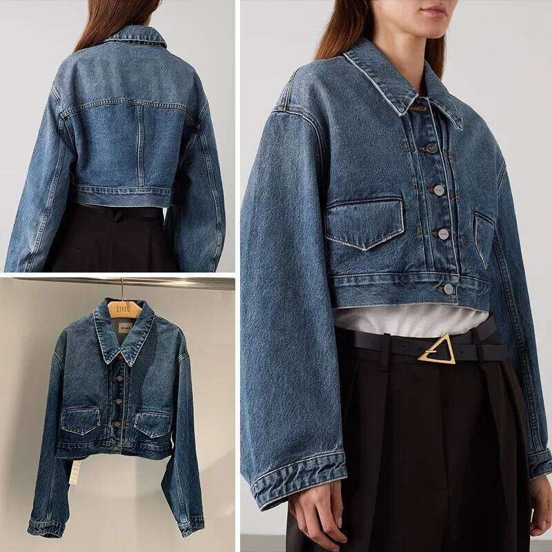 Short Jacket For Women In Europe And America, Dark Blue Long Sleeved Denim Jacket, 2025 Spring Street Fashion Style