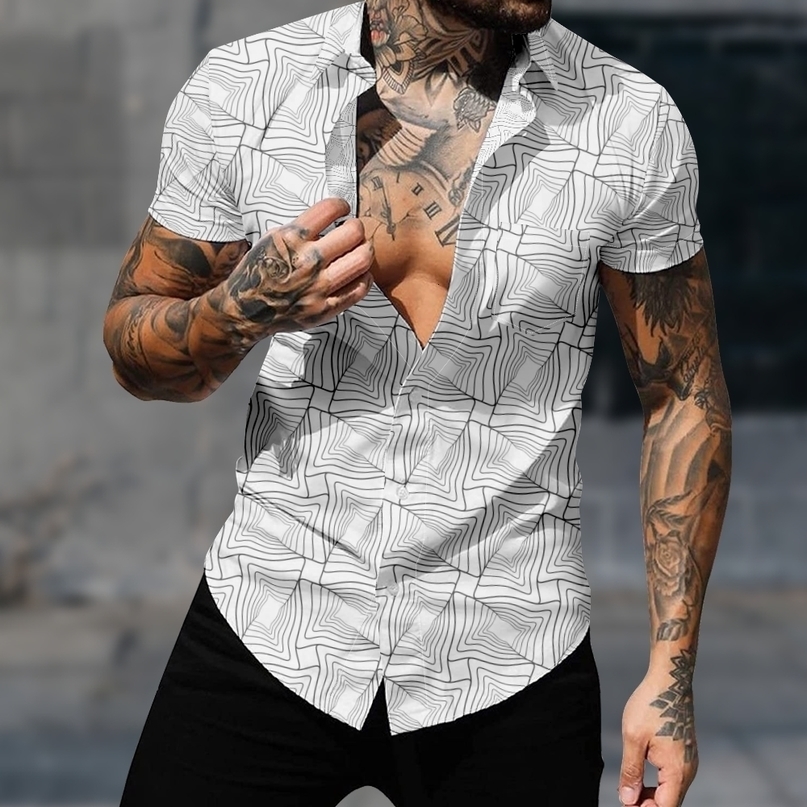 Mens Casual Shirts Hawaiian Shirt For Fashion Striped Art Streetwear Harajuku 3D Print Cozy Short Sleeve Beach Clothes 230504