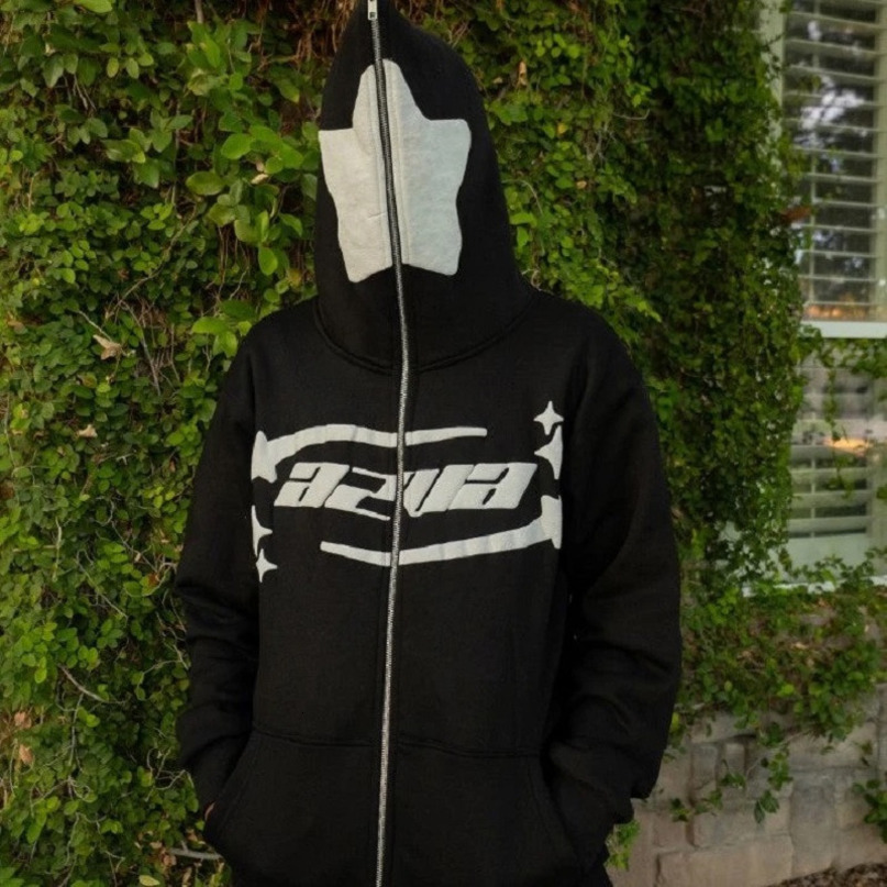 Mens Hoodies Sweatshirts American Letter Printing Star Pattern Full Zip Hoodie Y2K High Street Casual Coat Top Fashion Trend 230826