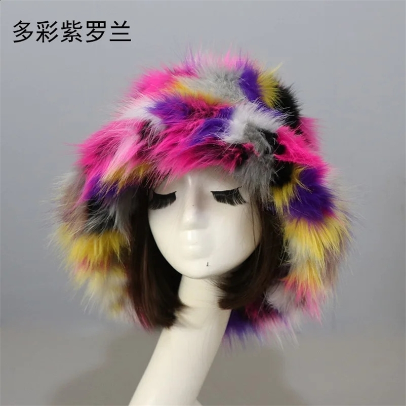 Winter Warm Artificial Fur Bucket Hat Womens Outdoor Hat Soft Wool Fishermans Hat Fluffy Earrings Ski Vacation Hat Gift240920bj
