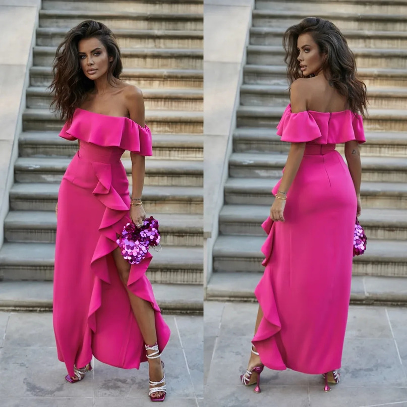 Summer Dresses For Women Ruffles One Shoulder Long Sexy High Slit Elegant And Pretty Womens Female 240415