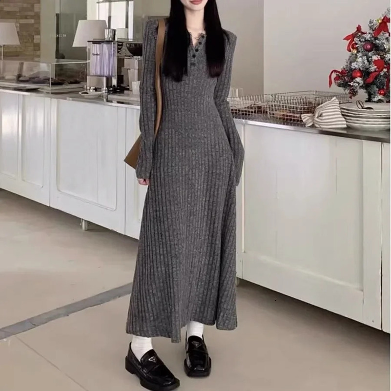 Vintage Knitted Long Sleeve Dress for Womens Weight Loss A-line Skiing Autumn/Winter Suitable for Long Sleeve Dress at Waist 241205