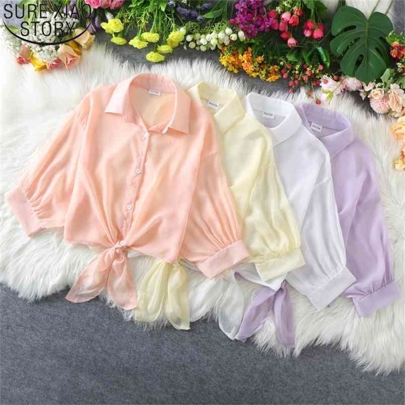 Summer Sunscreen Shirt Women Plus Size Loose Chiffon Shirts and Blouses Tops Bow Cardigan Casual Thin Clothes Blusas 13343 210506