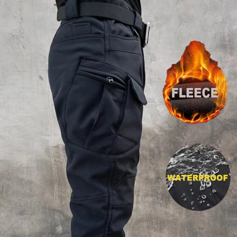 Mens Winter Waterproof Climbing SkiingTrekking Fleece Fishing Tactical Sharkskin Cargo Pants Camping Hiking Hunting Trousers 250122