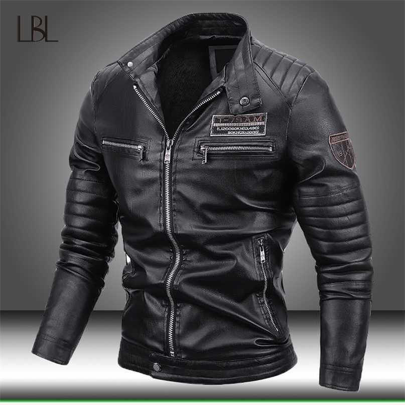 Men Faux Leather Jacket Motorcycle PU Leather Coats Mens Winter Autumn Fleece Warm Jackets Male Thick Windproof Outwear 211222