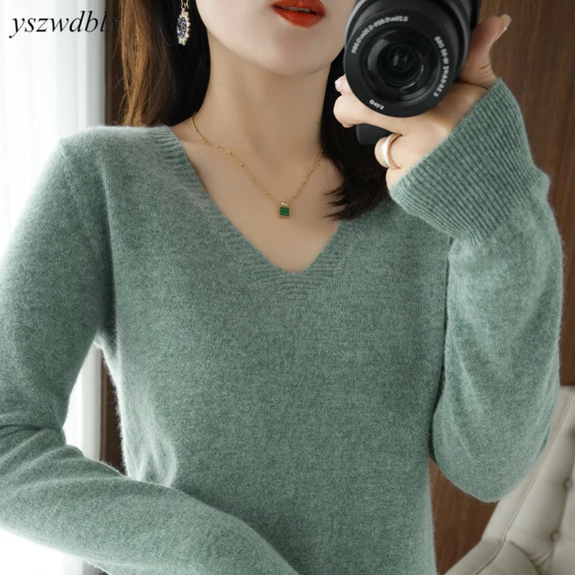 YSZWDBLX Sweaters Women Casual Vneck Solid Jumpers Pullovers Spring Autumn Womens Sweater Winter Warm Knitwear Bottoming Shirt 240617