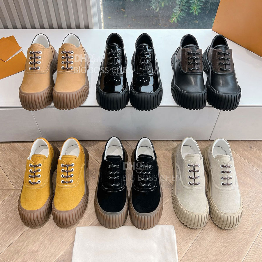 top quality classic Real leather Platform Loafers womens Lace-Up Dress Shoes slip on Flat Shoes Luxury Designer shoes genuine leather Boat Shoes Bla