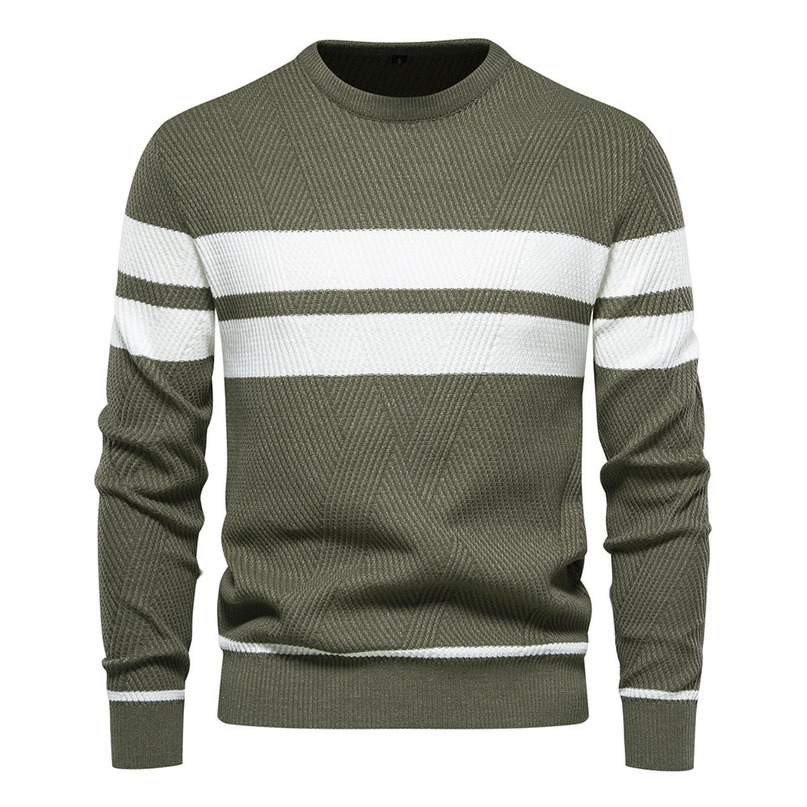 Autumn Pullover Mens Sweater Oneck Patchwork Long Sleeve Warm Slim Sweaters Men Casual Fashion Clothing 240123