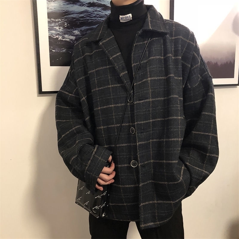 Men's Jackets Simple Retro Check Jacket Boy Japanese Street Autumn And Winter Wild Plaid Jacket Thick Shirt 230417