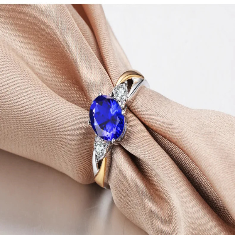 Solid 925 Sterling Silver Sapphire Rings For Women Fashion Blue Tanzanite Gemstone Adjustable Ring Wedding Jewelry Wholesale 240626