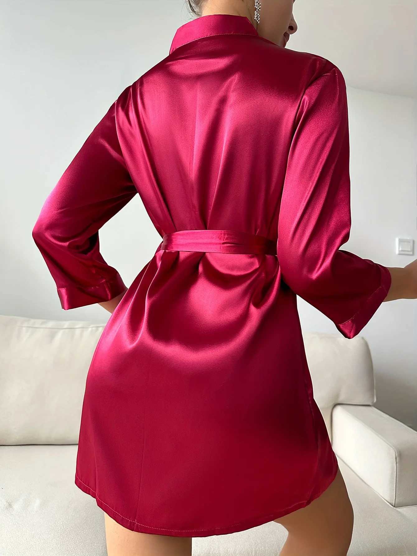Womens Silk TieWaist Short Robe Lightweight Summer Sexy Elegant Comfortable Loungewear Solid Color Homewear Z250924