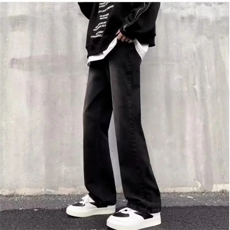 American Style Vintage Black Straight-leg Jeans High-waisted Slimming Bell Bottoms Trendy Spring Summer Streetwear Men Women 240829