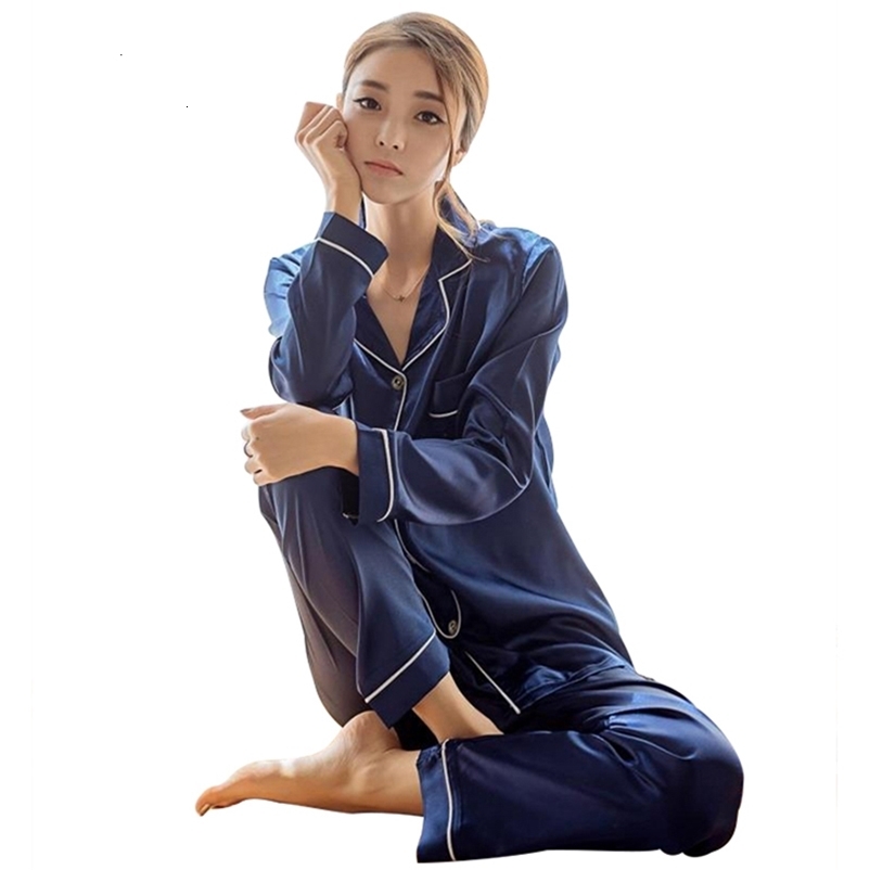 Women's Sleepwear Womens Silk Satin Pajamas Pyjamas Set Sleepwear Pijama Pajamas Suit Female Sleep Two Piece Set Women's Loungewear Plus S