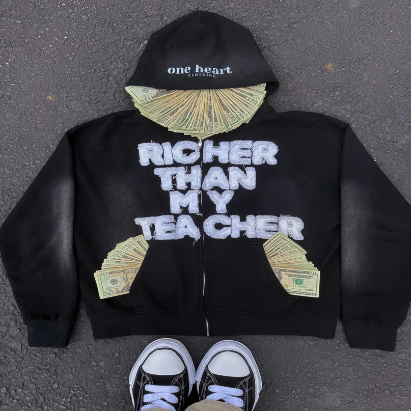 Y2k retro fashion letter embroidery loose hoodie street couple oversized zipper patch work sweater mens wear 240911