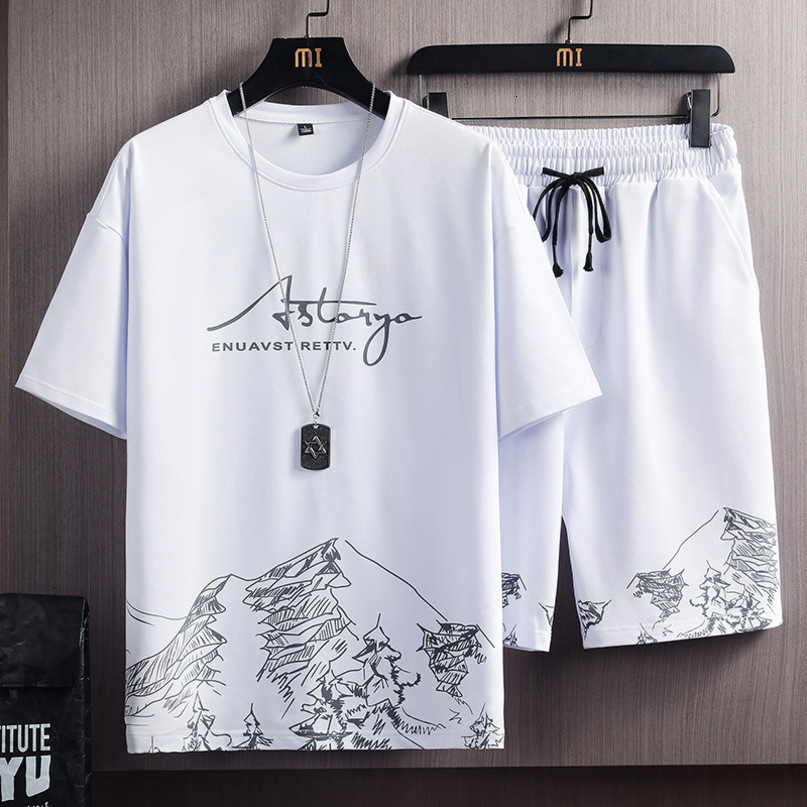 Mens Tracksuits Tshirt mens short sets homme 2 piece Summer Breathable Casual Business Set Fashion Harajuku Printed Sport Suit 230418