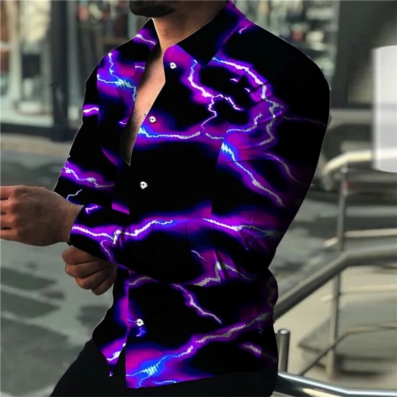 Men's Casual Shirts Men's Lightning Series Personalized Fashionable Casual Soft and Comfortable Lapel Large Size Long-Sleeved Shirt 231020