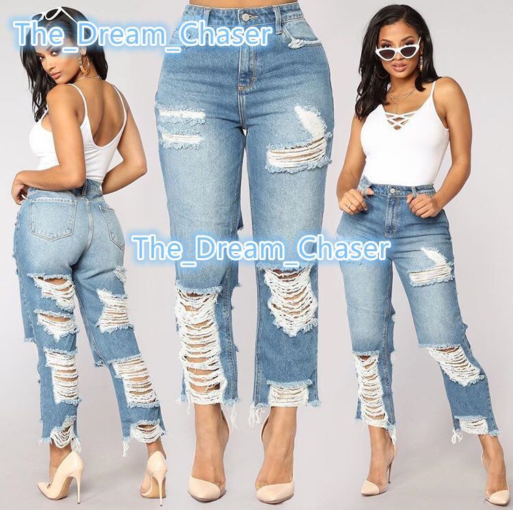 2022 buco della moda jeans strappati donne pantaloni dritti pantaloni in denim per donne jeans magri