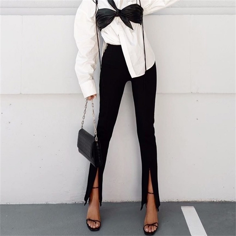 Women's Pants Capris Elegant Women Sexy Pants High Waist Black Split Slim Autumn Office Ladies Casual Trouser Fashion Flare Slit Pant Black 220