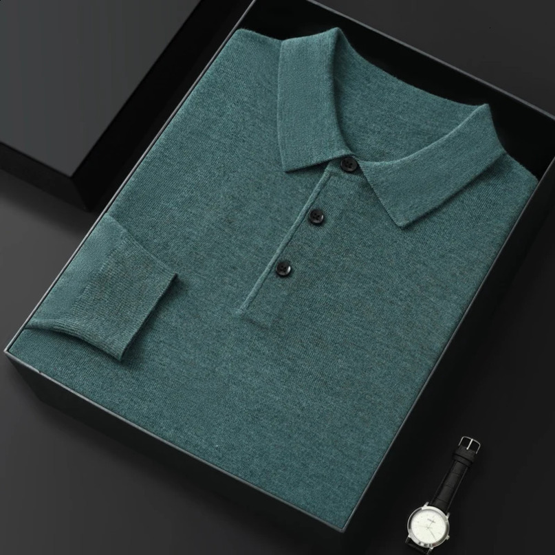 Cashmere sweater mens polo neck worsted wool long sleeve Tshirt business casual pullover bottoming ZM 241120