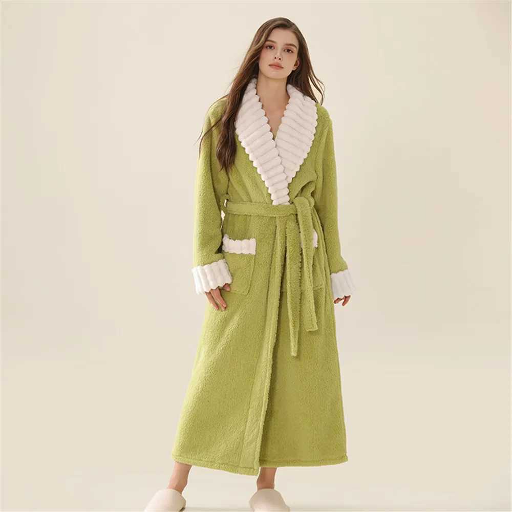 Robes Bathrobes Thickened Flannel Nightwear Womens Autumn Winter Warmth Korean Version Simple Long Sleeved Nightgown Z250924