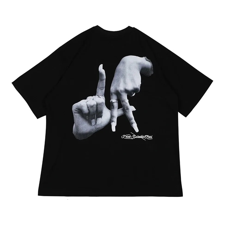 Hands Finger Cross Print White Black Summer Y2K Tshirts for Men and Women Short Sleeve Streetwear Casual Tees Crew Neck T-shirt 240529