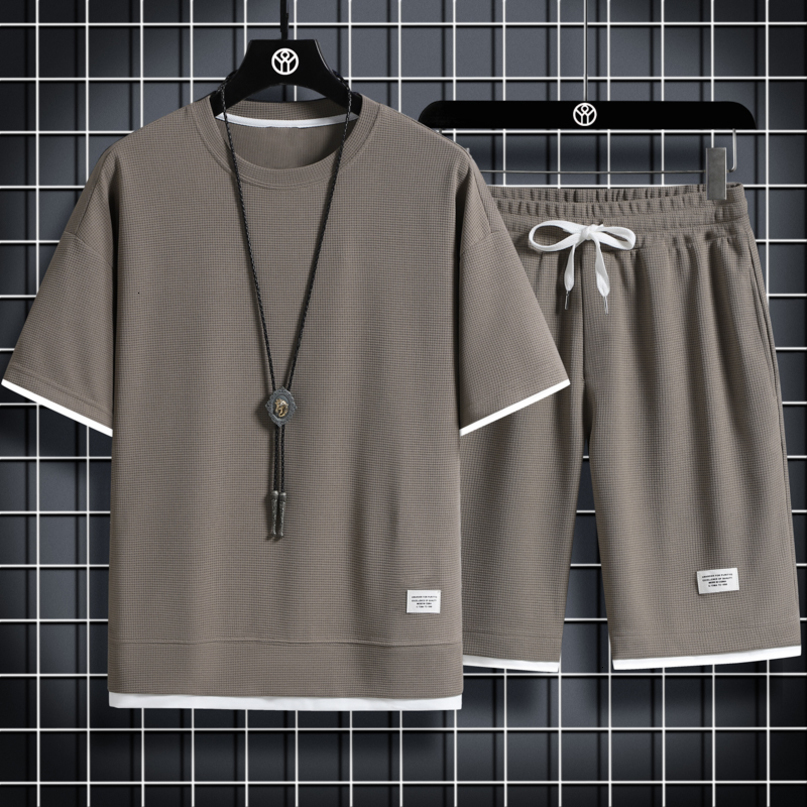 Mens Tracksuits Summer Two Piece Set Linen Fabric Casual TShirt and Shorts Sports Suit Fashion Short Sleeve Tracksuit 230418