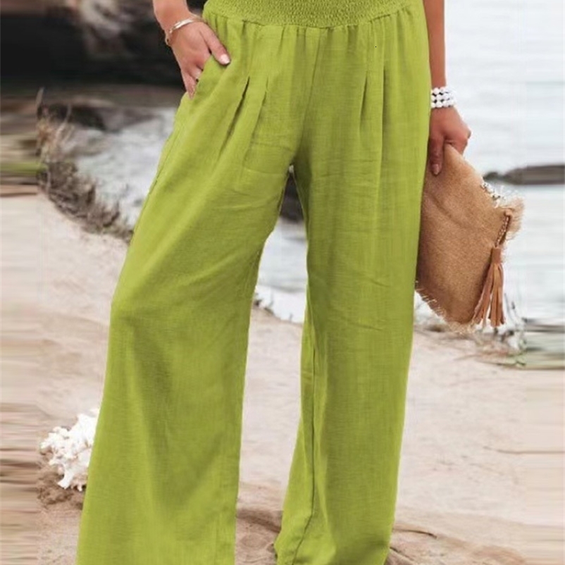 Women's Pants Capris Ytimoky Women's Summer Pants Vintage Street Clothing Neon Green Wide Leg Pants 230331