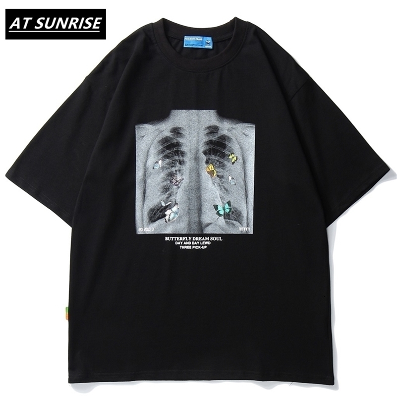 Men Hip Hop T Shirt butterfly Picture Retro T-Shirt Streetwear Harajuku High Street Tshirt Oversized Summer Black WhiteTops 210707