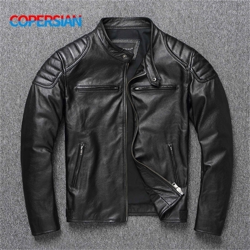 Men's Jackets Top Layer 100% Cowhide Leather Clothes Stand Collar Motorcycle Youth Autumn and Winter Large Size Jacket 221006