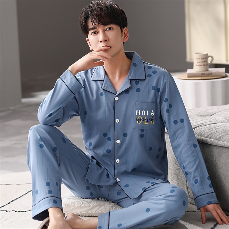 Men's Sleepwear Spring Autumn 4XL Loose Sleepwear Pajamas for Men Trendy Plaid Pyjamas Sets Casual Comfort Sleeping Clothes Male Print Pajamas