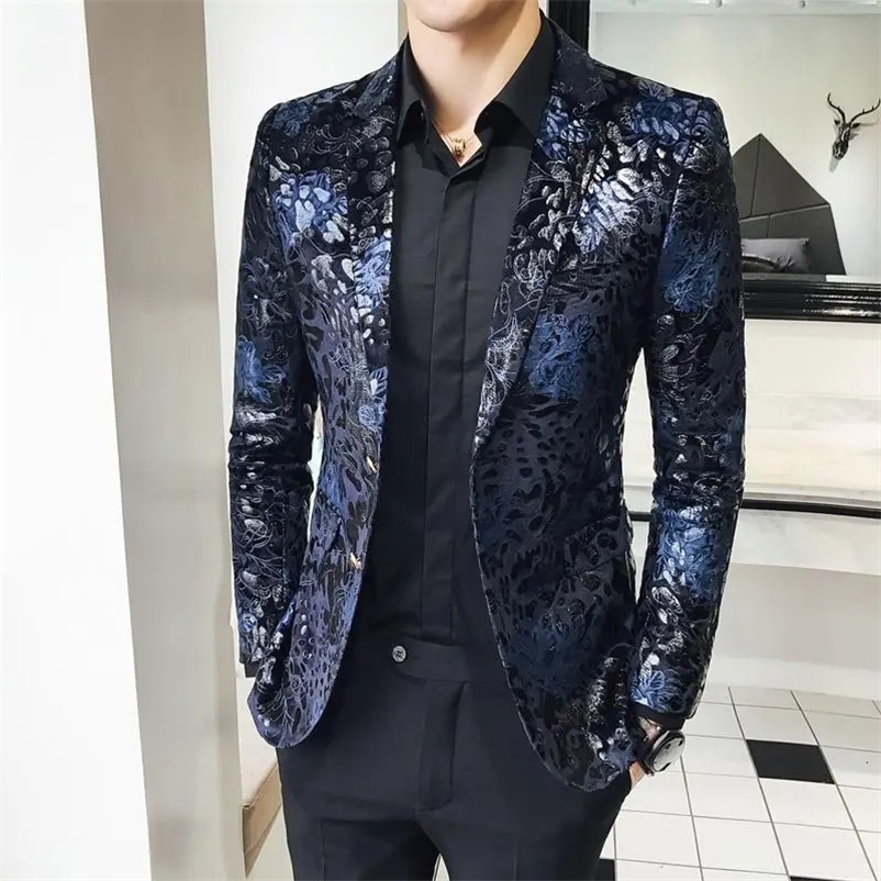Boutique Mens Fashion Business Slimming Trend Show Dress British Style Gentleman Leisure Print Officiating Wedding Blazer 240318