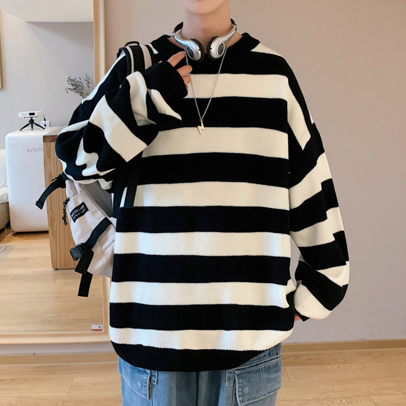Spring Autumn Men's Sweaters Contrast Color Striped Casual Jumper ONeck Knitted Pullovers Oversize College Clothing 220812