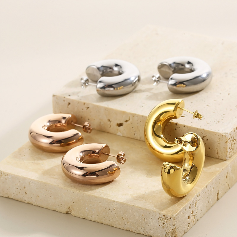 Hot Sale Fashion Women Men Girls Silver Gold Rose Stainless Steel Three Ring Tricolor Heart One World Hoop Earrings Jewelry Gift-image-1076604219