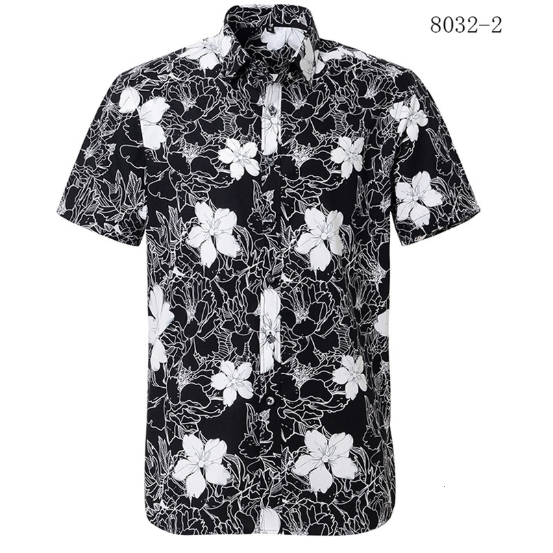 USA Size Hawaiian Dress Shirts Men Summer Loose Printed Beach Shirt Men's Fashion Short Sleeve 100% Cotton Floral Shirt
