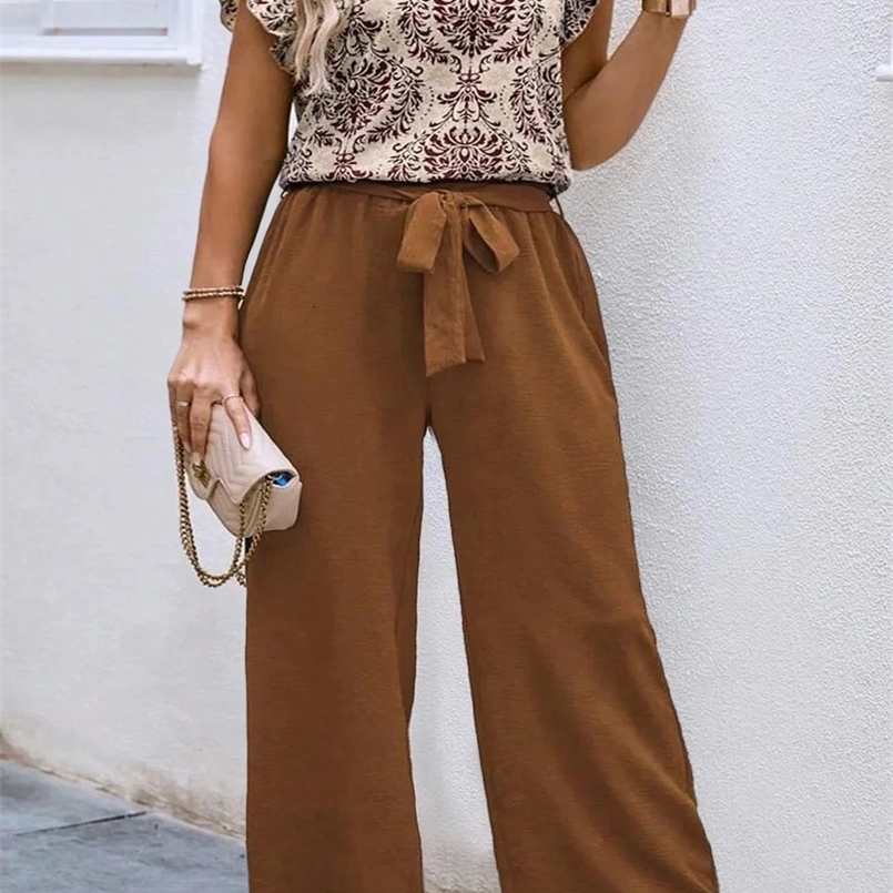 Plus Size Summer American Ethnic Style Loose Casual V-neck Two Piece Set 240816