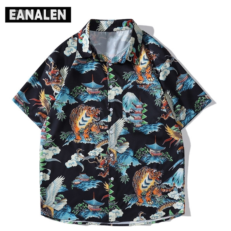 Men's Casual Shirts Summer Harajuku Oversized Button Tiger Shirt Men's Japanese Fashion Gothic Animal Beach Hawaiian Shirt Vintage 230410