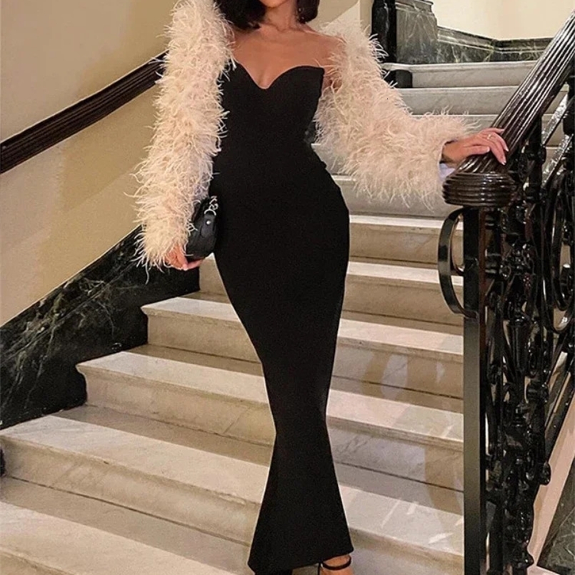WeiYao Black Sexy V-neck Fit Bodycon Wrap Hip Maxi Dress Summer Backless Slim Long Dress Evening Party Dresses For Women 240823