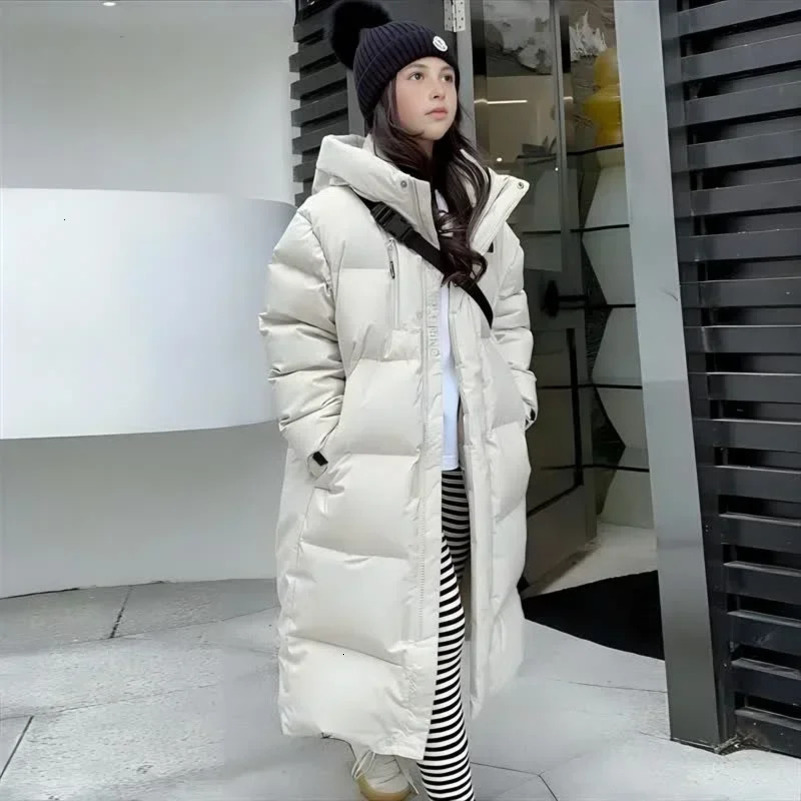 Girls winter clothing thick and warm long park fashionable and casual hoodie childrens jacket 10-12 13-year-old teenagers jacket 241031