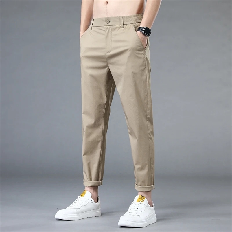 Stretch Casual Pants Men Slim Fit Lightweight Straight Trousers Summer Quick Dry Sports Joggers Button Down Solid Khaki Pants 240913