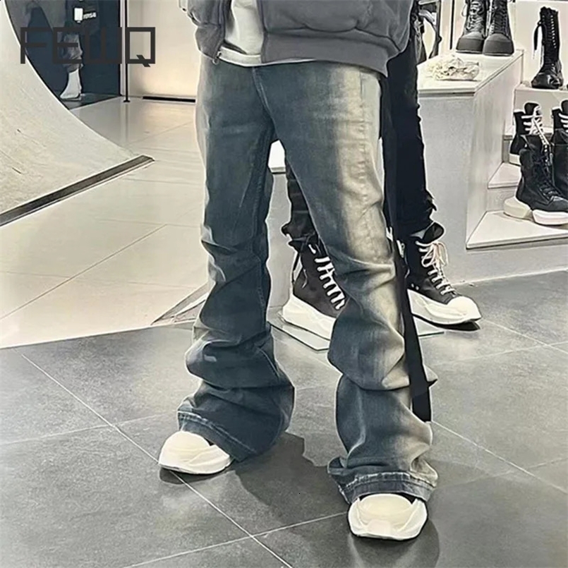 FEWQ Niche Men Jeans Wash Gradient Floor Mop Casual Trend Vintage Korean Fashion Flared Pants High Street 24X1639 240823