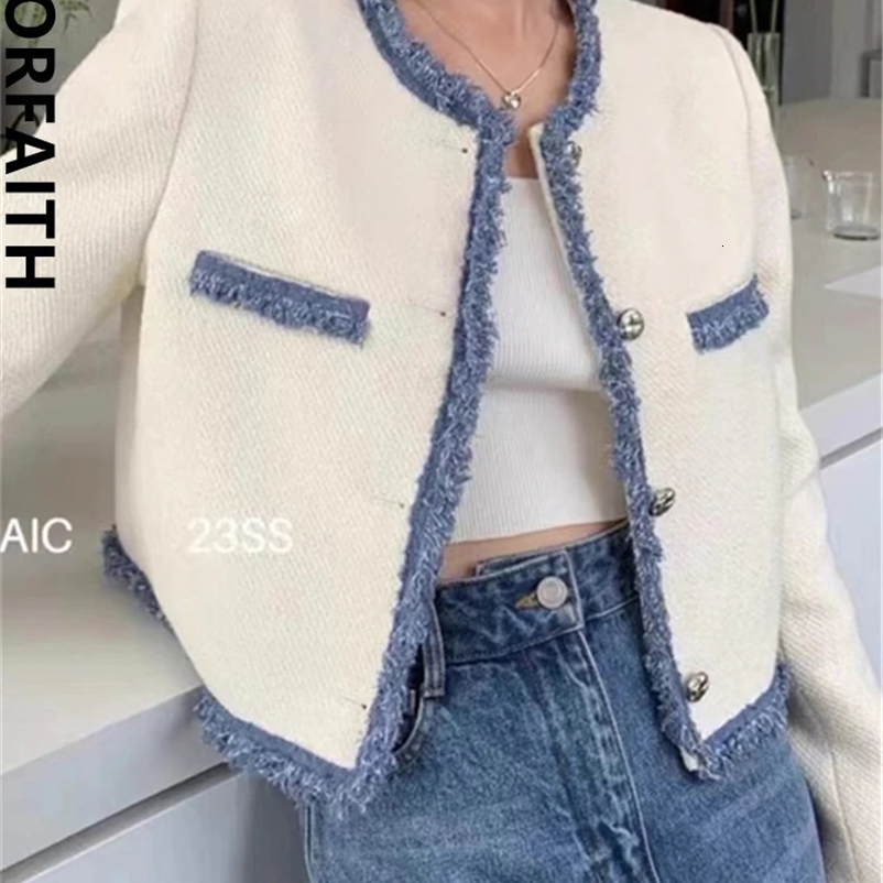 Colorfaith JK9549JM Korean Fashionable Chic Vintage Wild Elegant Office Lady Chic Spring Summer Womens Short Jackets 240408