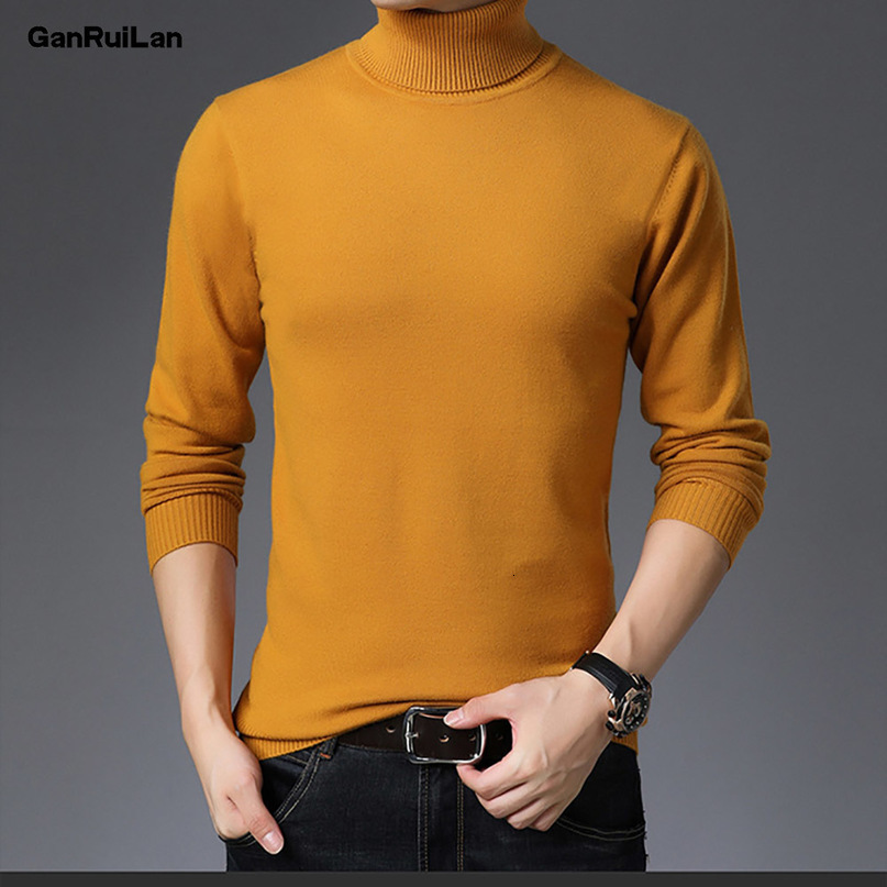 Winter Warm Turtleneck Sweater Men Fashion Solid Knitted Mens Sweaters Casual Male Double Collar Slim Fit Pullover 210518
