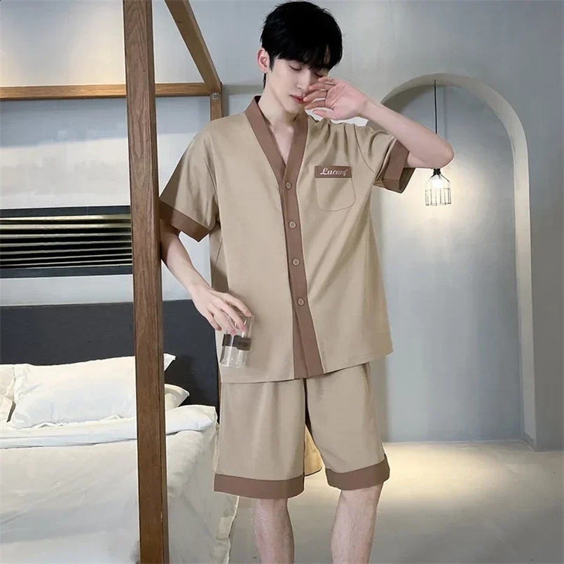 Pajama Pants Set Mens Clothing Homewear Cardigan Kimono Summer Simple Comfortable Casual Breathable Stylish Loose Large Size 240929