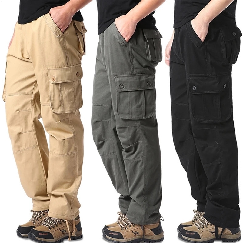Spring And Autumn Cargo Pants Multi-Pocket Loose Work Clothes Mens Running Training Sports Pants Cotton Large Size 240913