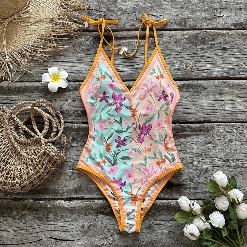 Double -sided wear Sexy One Piece Swimsuit Shoulder Strappy Swimsuit Cute print Swimwear Women Backless Bathing Suit 240802