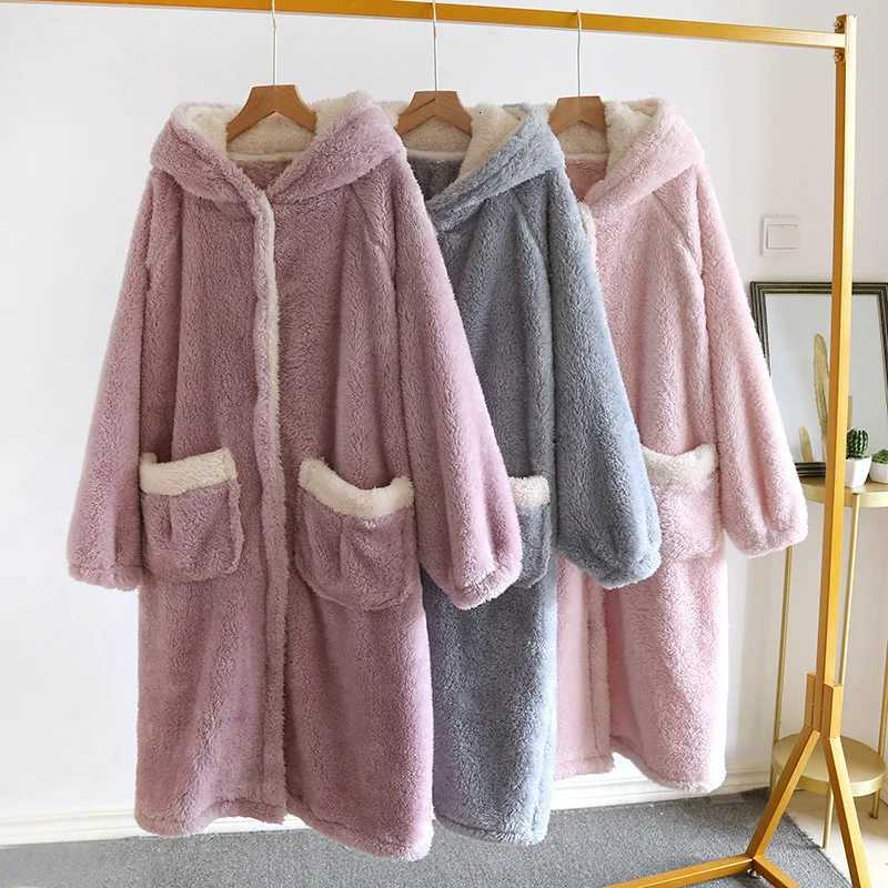 Winter New Thicken Women Warm Soft Flannel Coral Fleece Long Bath Robe Women Bathrobe Dressing Gown Robes Nightwear Ladies Z250924