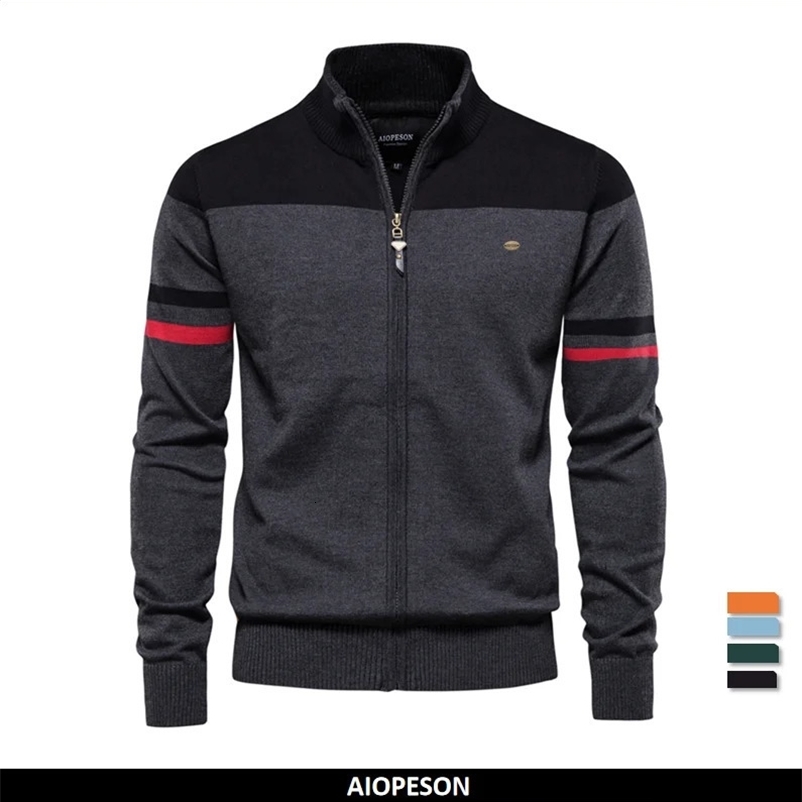 Men's Sweaters Autumn and Winter 100% Cotton Mens Zipper Cardigan Casual Patchwork Fashion Youth Knitted Sweaters for Men 231214
