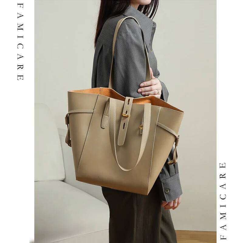 Designer Bags New Women's Large Capacity Cowhide Tote Versatile Fashion Shoulder Bag For Commuting Work Female Trendy Bucket Handbag Hot Sellin